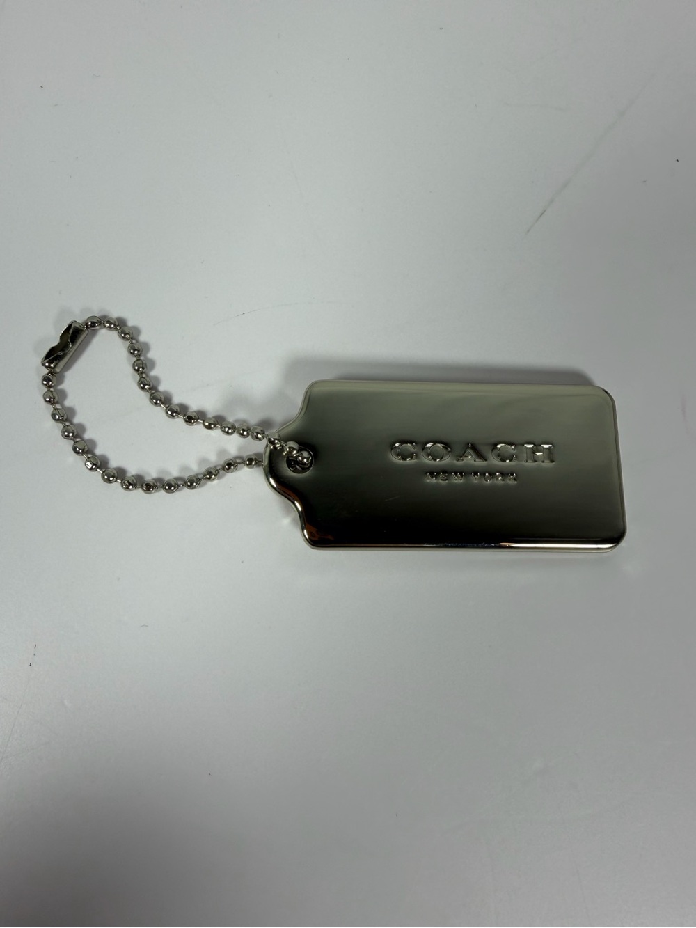 Coach New York Heavy Silver-Tone Metal Hangtag Keychain Bag Charm